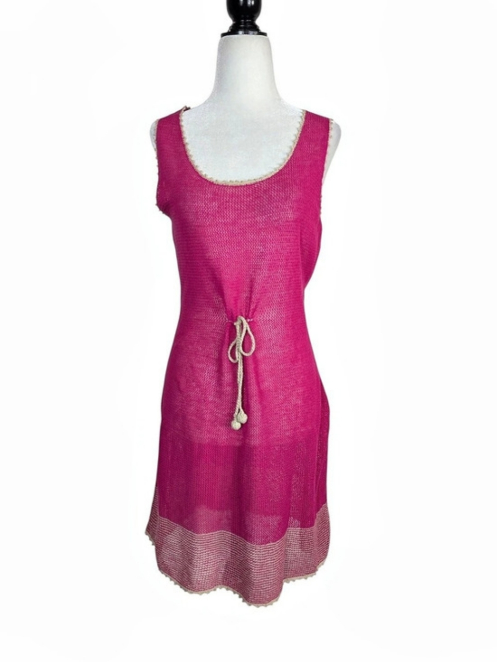 Kuna Pima Cotton & Linen Pink Knit Mini Cover - Up Dress Made In Peru